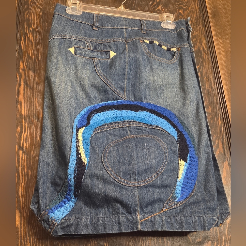 Oilily Blue Denim Pencil Skirt with Colorful Accents - Picture 12 of 15